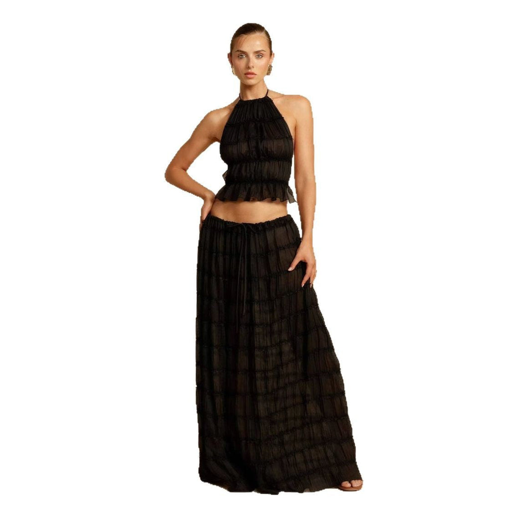 Damen Elegantes und verspieltes Zweiteiliges Sommerkleid mit gerafftem Oberteil und fließendem Rock