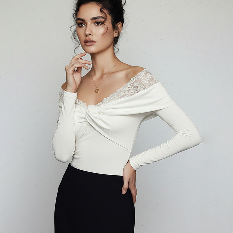 Damen Eleganter Body mit Spitzenkragen Shop Nory