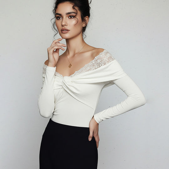 Damen Eleganter Body mit Spitzenkragen Shop Nory