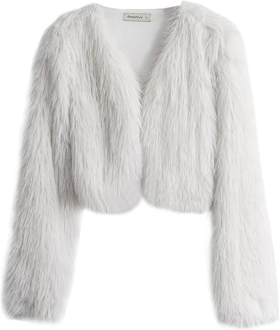Damen Kurze glamouröse Kunstfelljacke mit lockeren Ärmeln