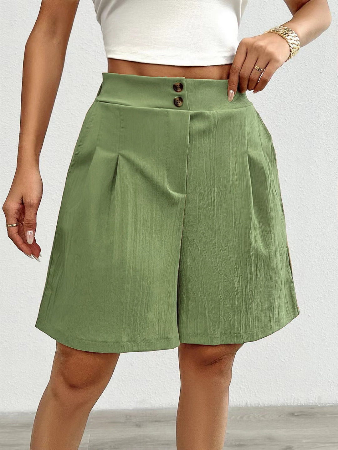 Damen Elegante Shorts mit Knopfverschluss und faltigem Design