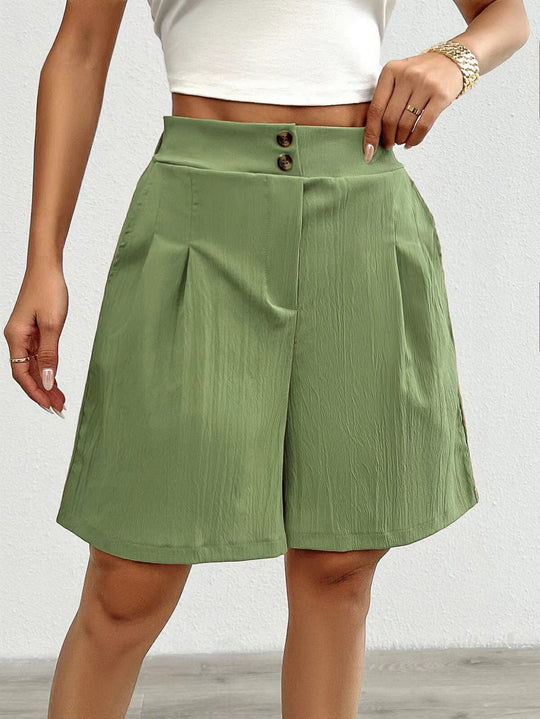 Damen Elegante Shorts mit Knopfverschluss und faltigem Design