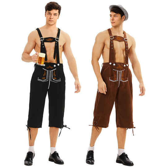 Herren nan knielange Wildlederimitat Lederhose mit detaillierter Stickerei Shop Nory