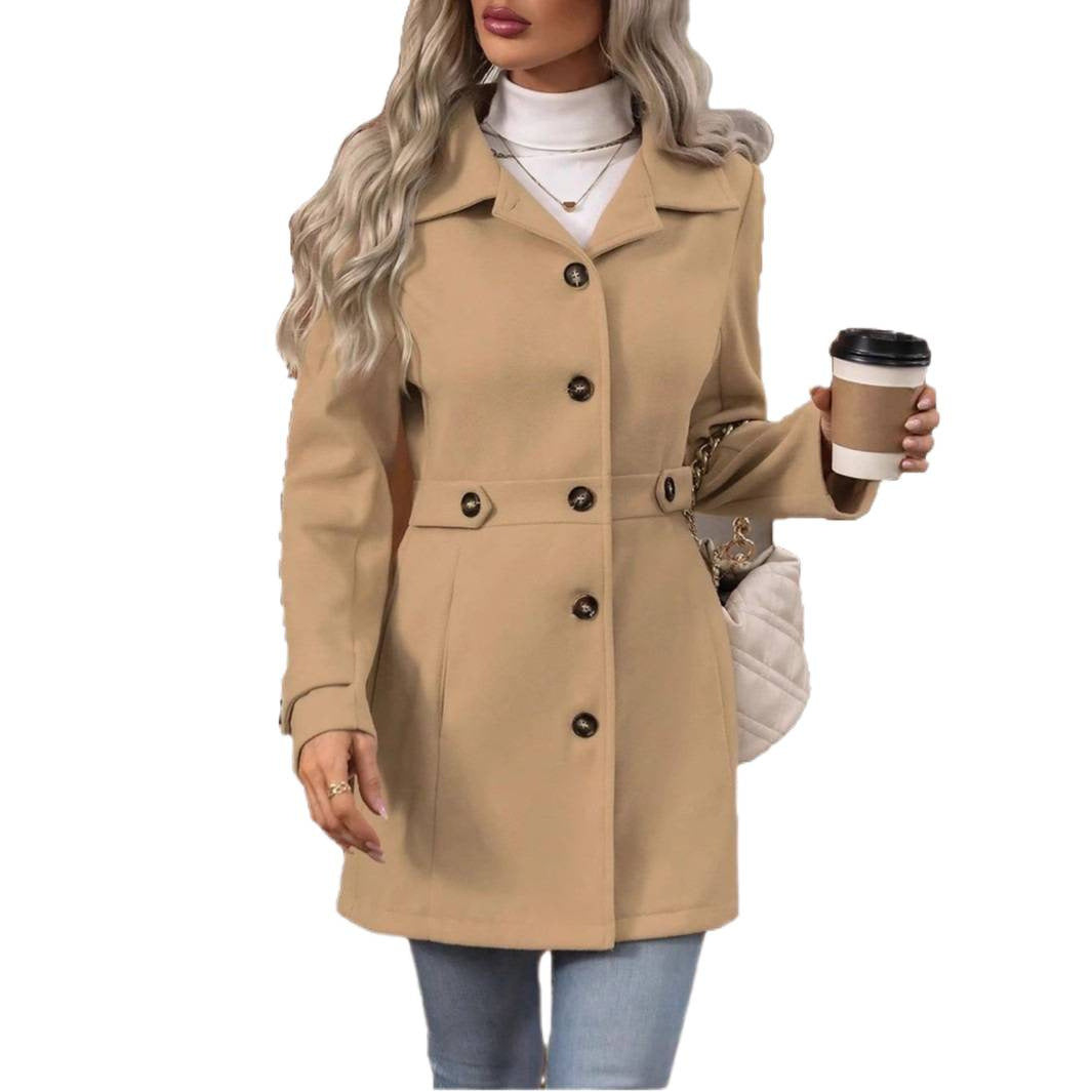 Damen Taillierter Kurzmantel aus Wollmix mit Zierriegel und Schmuckknöpfen Shop Nory