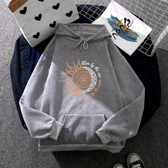 Damen nan Kapuzenpullover mit Sonn-und-Mond-Mandala, Kängurutasche und angerautem Fleece Shop Nory