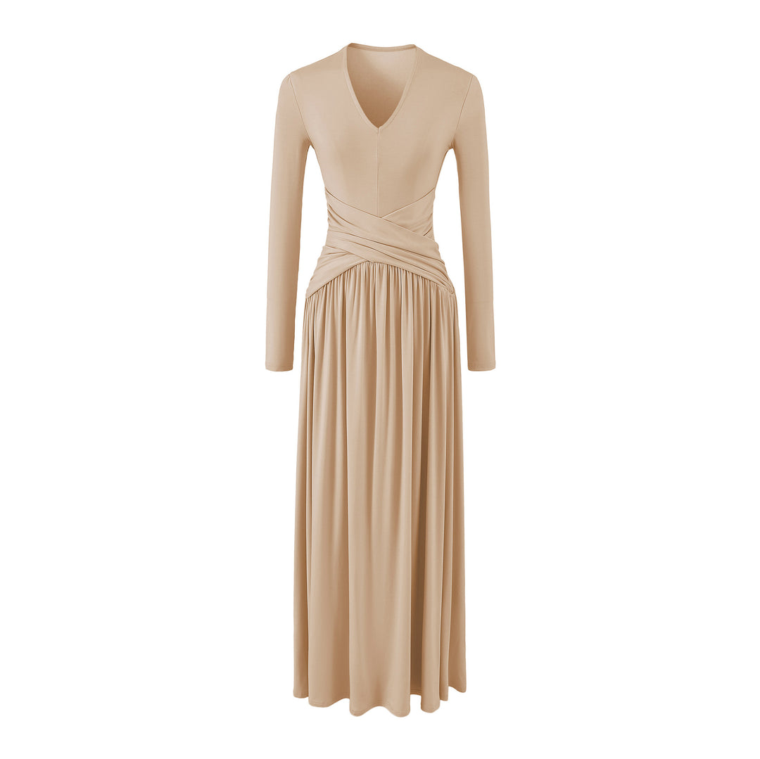 Damen V-Ausschnitt Maxi-Wickelkleid aus Jersey mit geraffter Taillenpartie Shop Nory