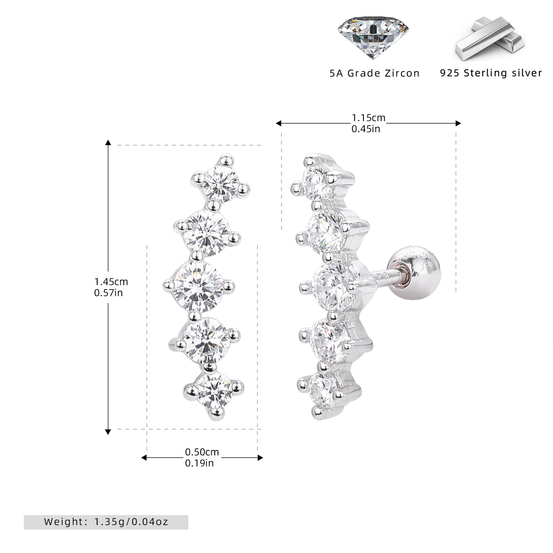 Damen Ohrstecker mit funkelndem Zirkon und edler 925er Sterlingsilber-Fassung Shop Nory