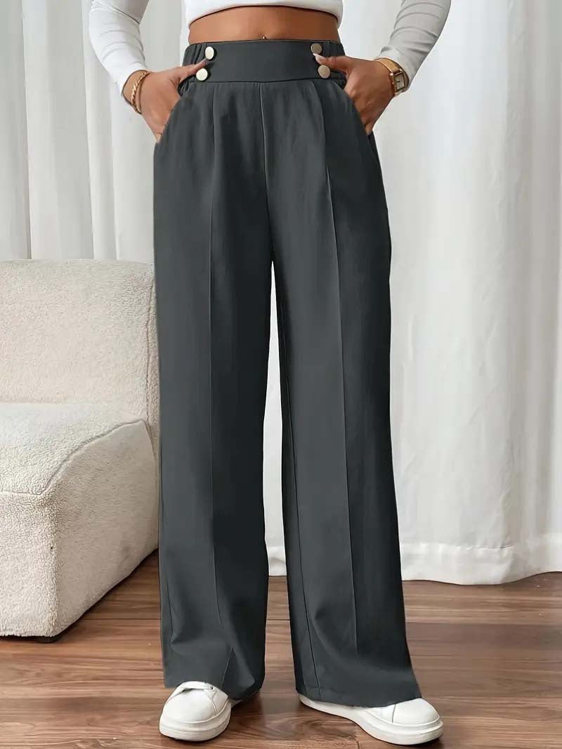 Damen Hochtaillierte Weite Palazzo‑Hose mit Bundknöpfen, Bügelfalte und Eingrifftaschen Shop Nory