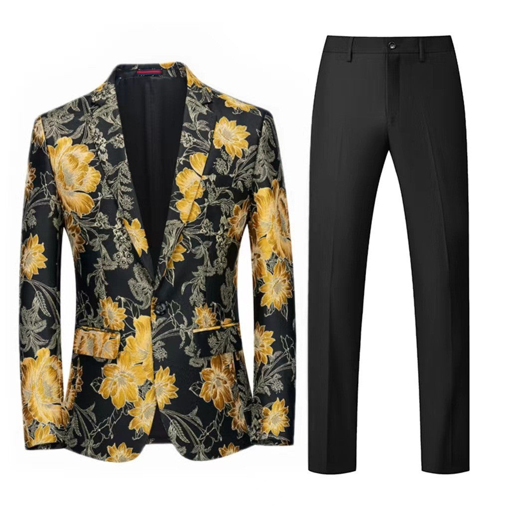 Herren Zweiteiliger Anzug mit floralem Einreih‑Sakko, Schalkragen und schmaler Anzughose Shop Nory