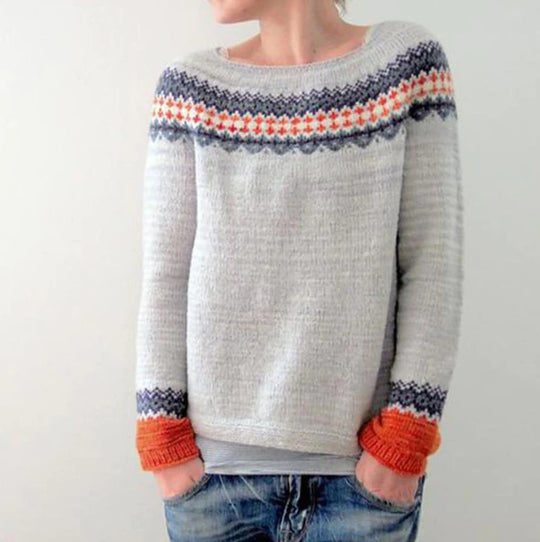 Damen nan gemusterter Norwegerstrickpullover mit weitem Rundhalsausschnitt und lässigem Oversize-Schnitt Shop Nory