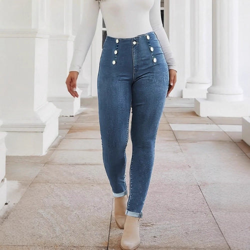 Damen Hochtaillierte, figurformende Skinny-Jeans mit doppelter Zierknopfleiste Shop Nory