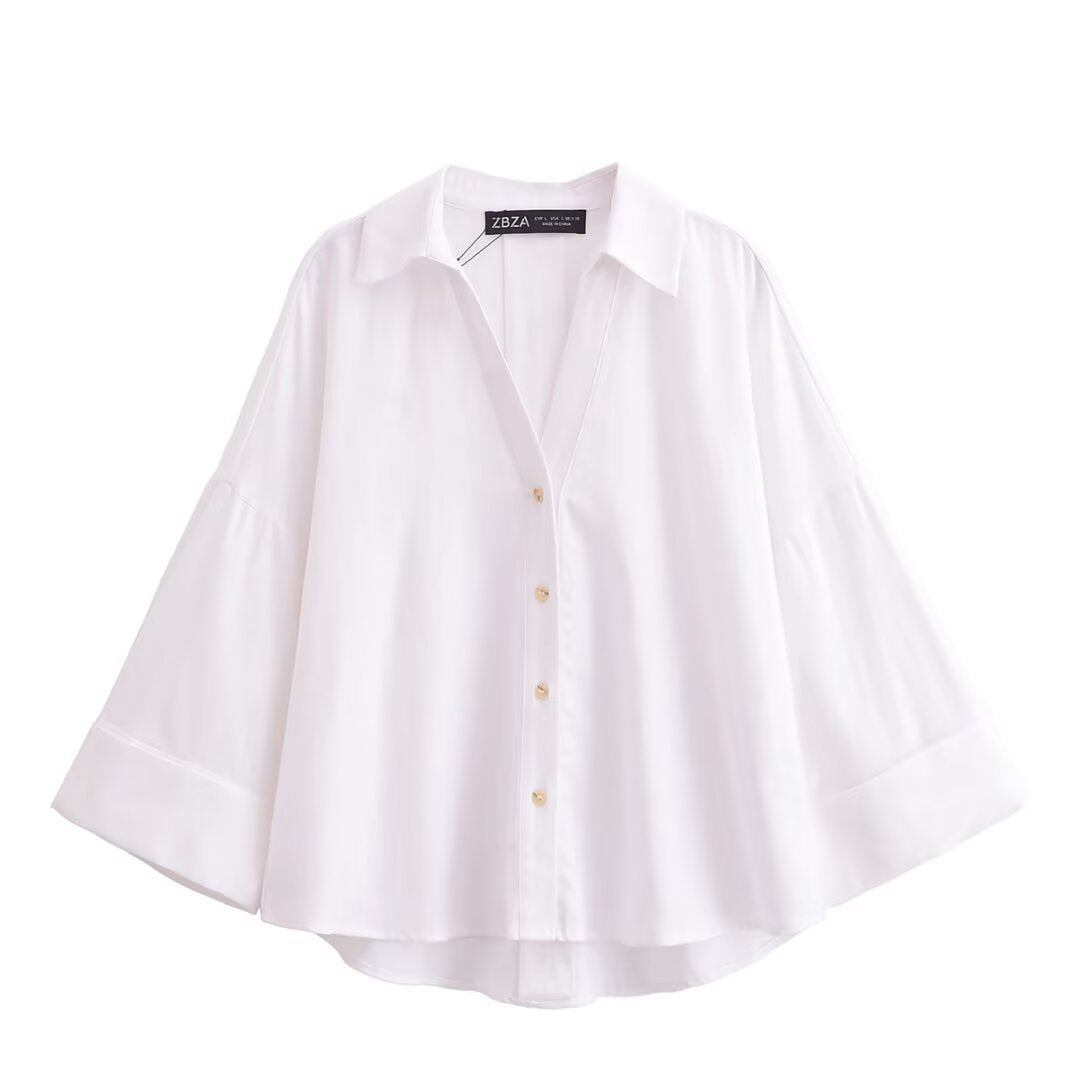 Damen nan lockere oversized Hemdbluse mit weitem Kragen und Dreiviertelärmeln Shop Nory