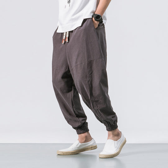Herren relaxed Fit Leinen-Jogger mit Tunnelzug, eingesetzten Knieteilen und elastischen Bündchen Shop Nory