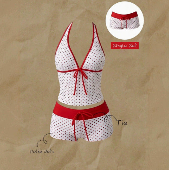 Damen Tankini mit modischem Punktmuster und verstellbarem Halter