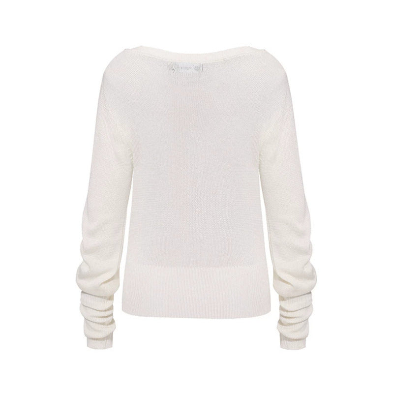 Damen Leichter Feinstrick-Pullover mit überschnittenen Schultern und langen Raffärmeln Shop Nory