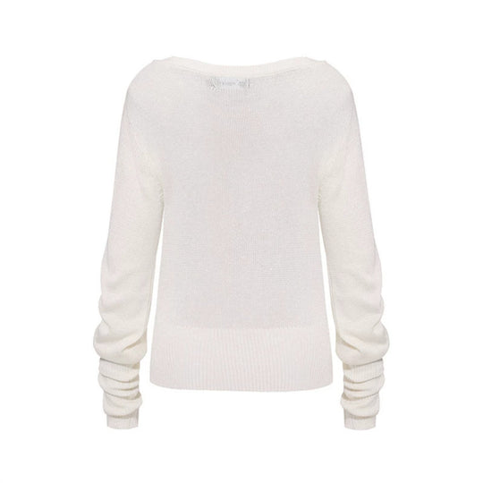 Damen Leichter Feinstrick-Pullover mit überschnittenen Schultern und langen Raffärmeln Shop Nory