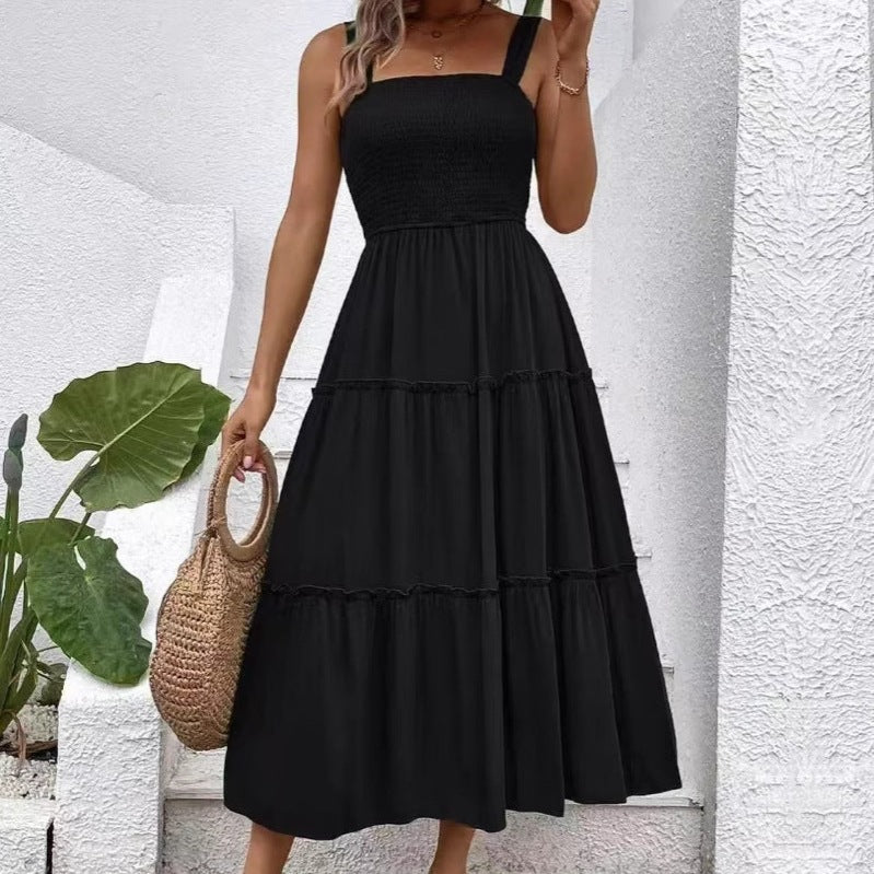 Damen Maxikleid mit elastischem Bustier und fließendem Rock