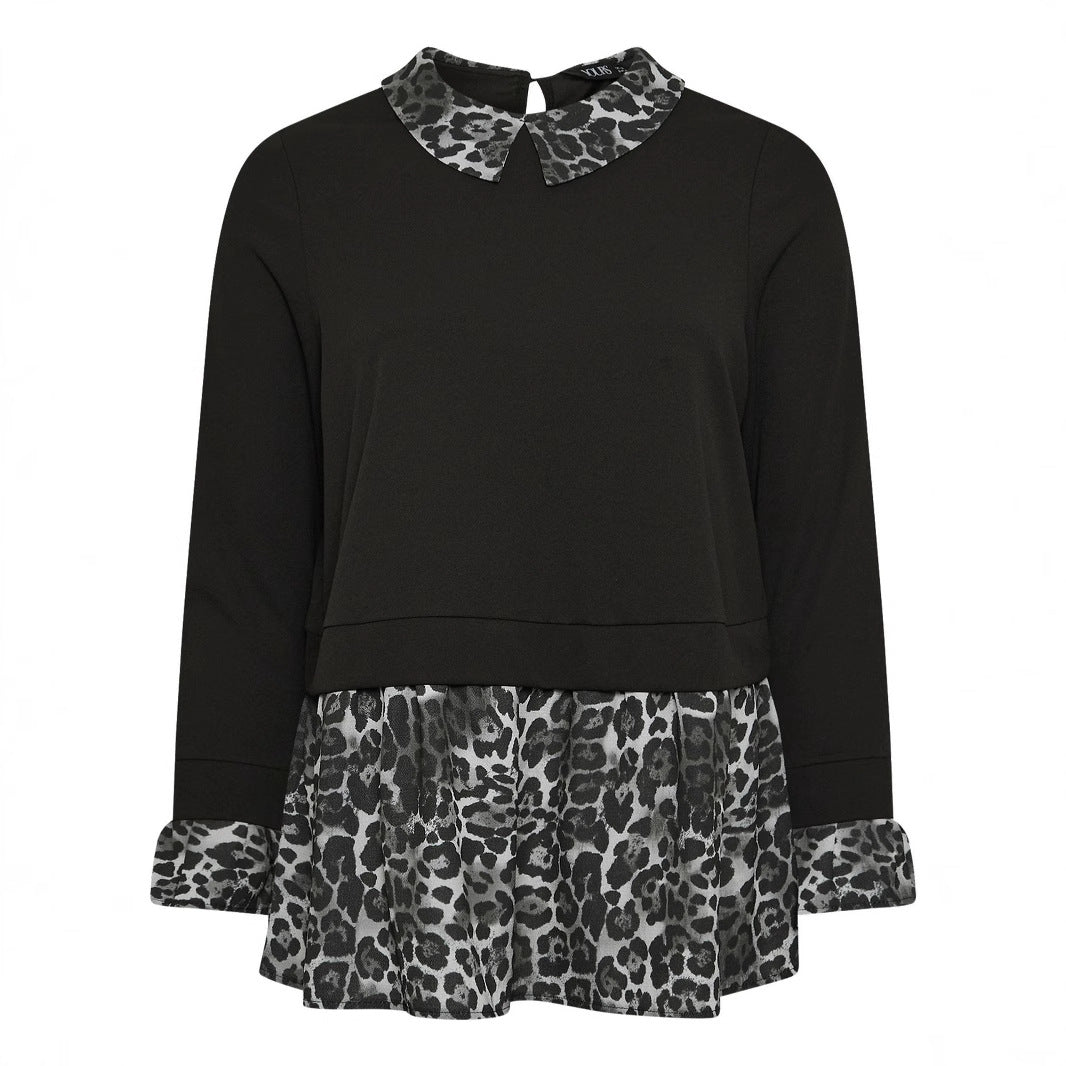 Damen Longsleeve-Tunika mit Chiffon-Volant und Leo-Kragen Shop Nory