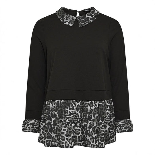 Damen Longsleeve-Tunika mit Chiffon-Volant und Leo-Kragen Shop Nory