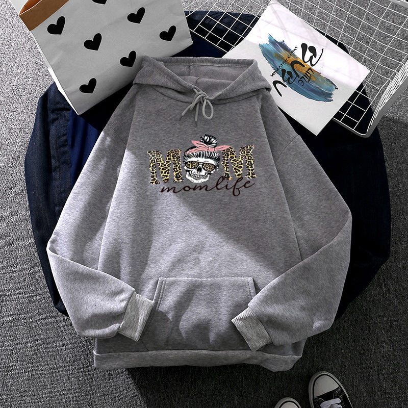 Damen nan Kapuzenpullover mit "Momlife" Skull-Print, Kängurutasche, weichem Fleece-Innenfutter und lockerer Oversize-Passform Shop Nory