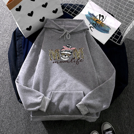 Damen nan Kapuzenpullover mit "Momlife" Skull-Print, Kängurutasche, weichem Fleece-Innenfutter und lockerer Oversize-Passform Shop Nory