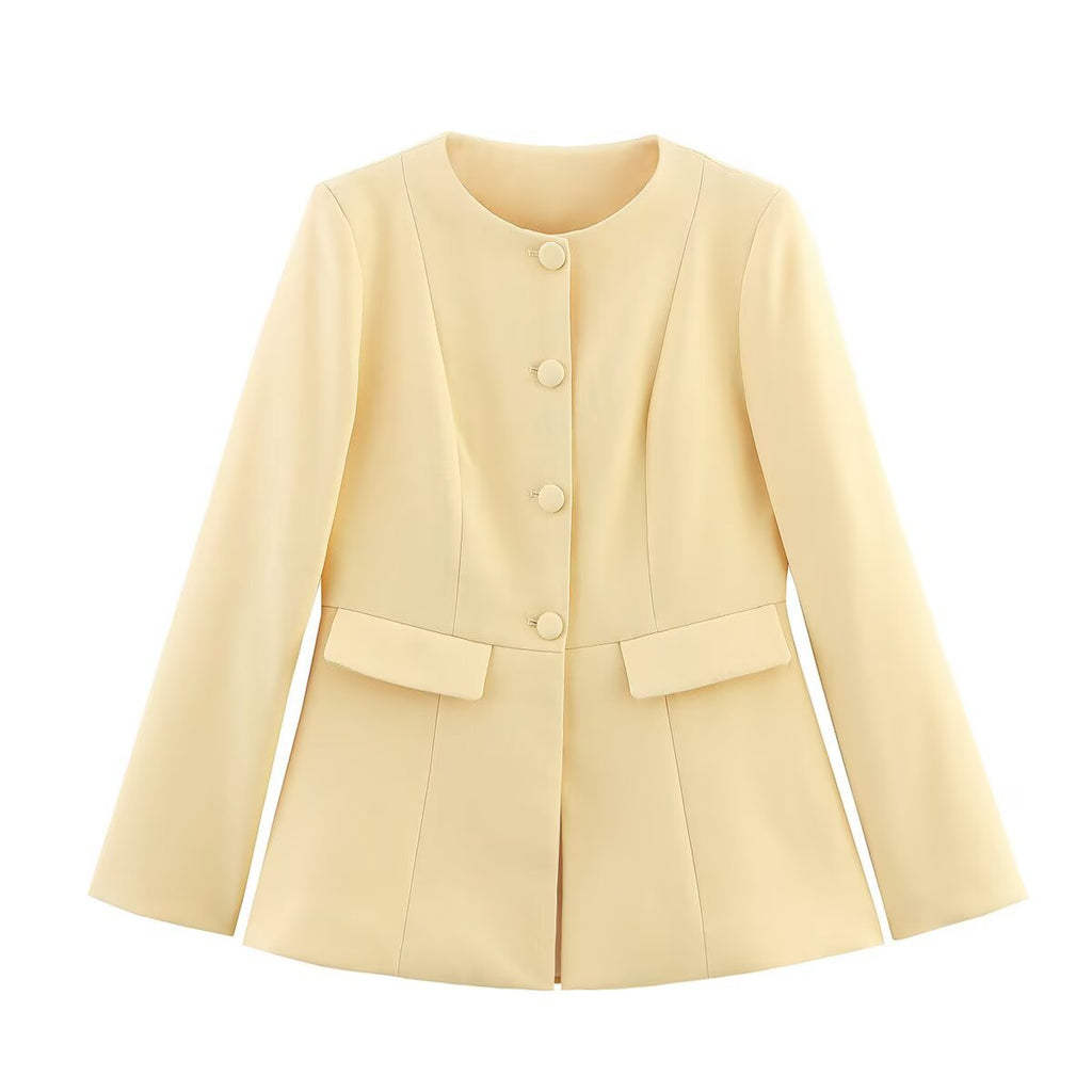 Damen Strukturierte Blazerjacke mit eleganter Knopfleiste und aufgesetzten Taschen Shopnory