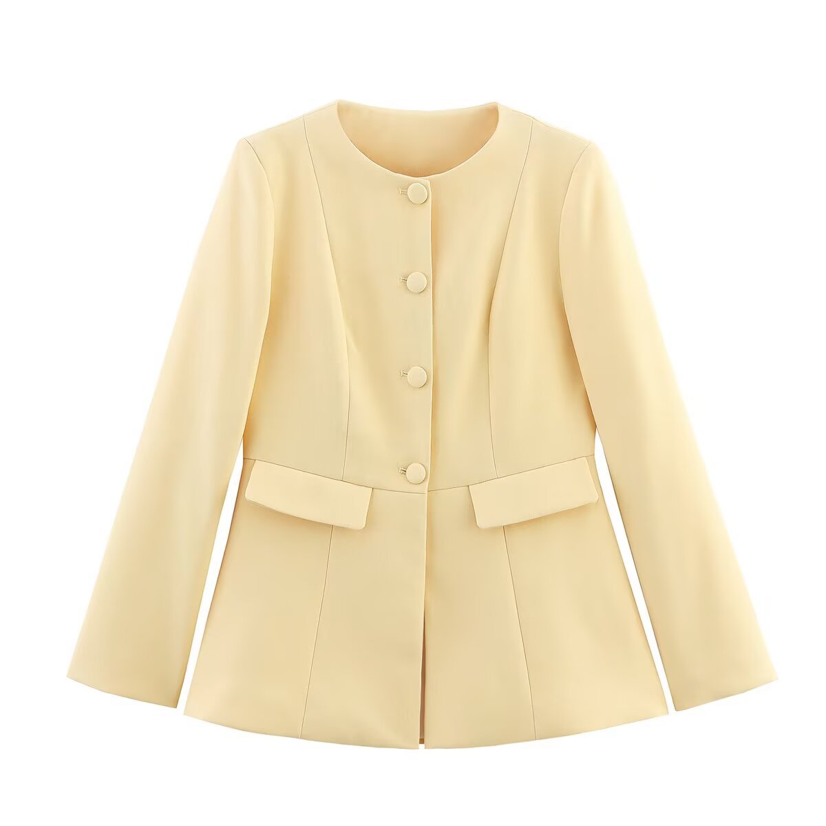 Damen Strukturierte Blazerjacke mit eleganter Knopfleiste und aufgesetzten Taschen Shopnory