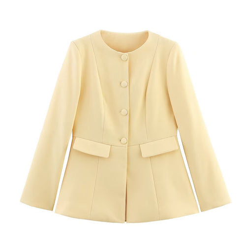 Damen Strukturierte Blazerjacke mit eleganter Knopfleiste und aufgesetzten Taschen Shopnory