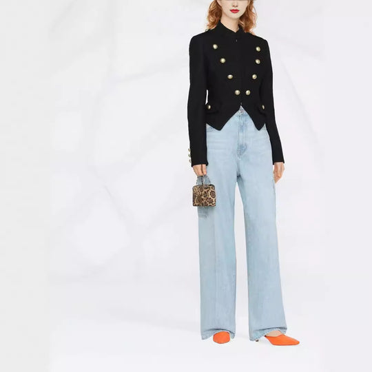 Damen Taillierter Kurzer Military‑Blazer mit Zierknöpfen und Stehkragen Shop Nory