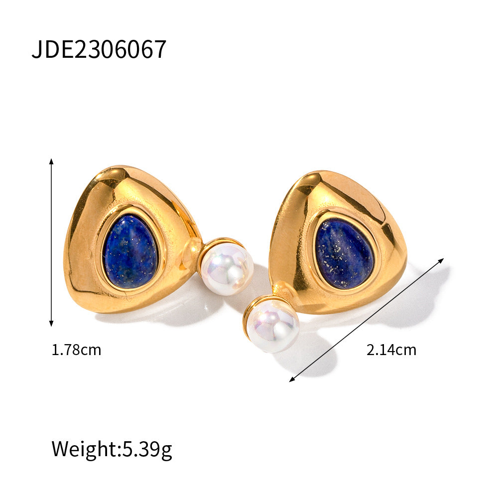 Damen Ohrhänger mit exquisite blau-emalitierte Details und schimmernden Perlen Shop Nory