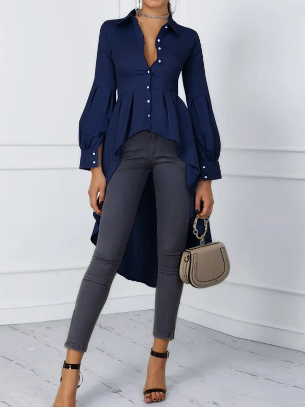 Damen Elegante Bluse mit asymmetrischem Schnitt und langen Ärmeln Shopnory