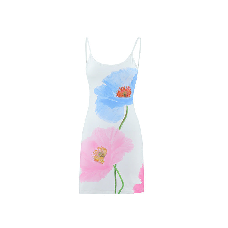 Damen Sommerkleid mit stilvollem Blumendruck und eleganten Spaghettiträgern