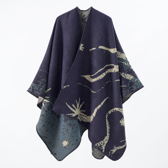 Damen Überschnittenes Jacquard‑Wickelcape aus feinem Strick mit asymmetrischem Saum Shop Nory