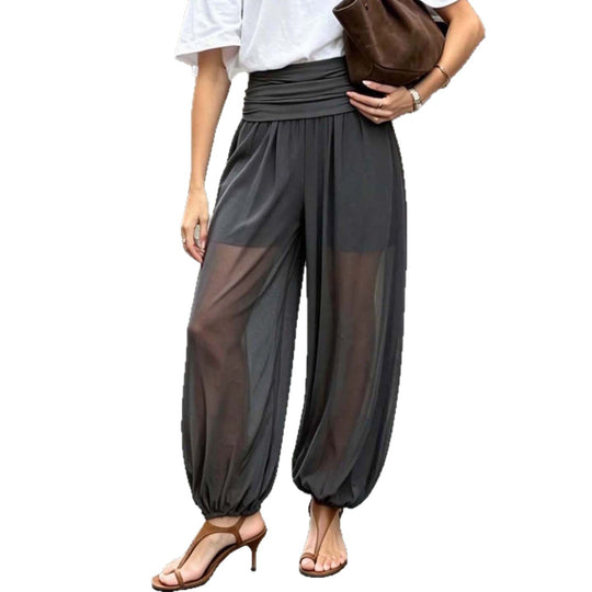 Damen nan weite Haremshose mit Umschlagbund und elastischen Beinabschlüssen Shop Nory