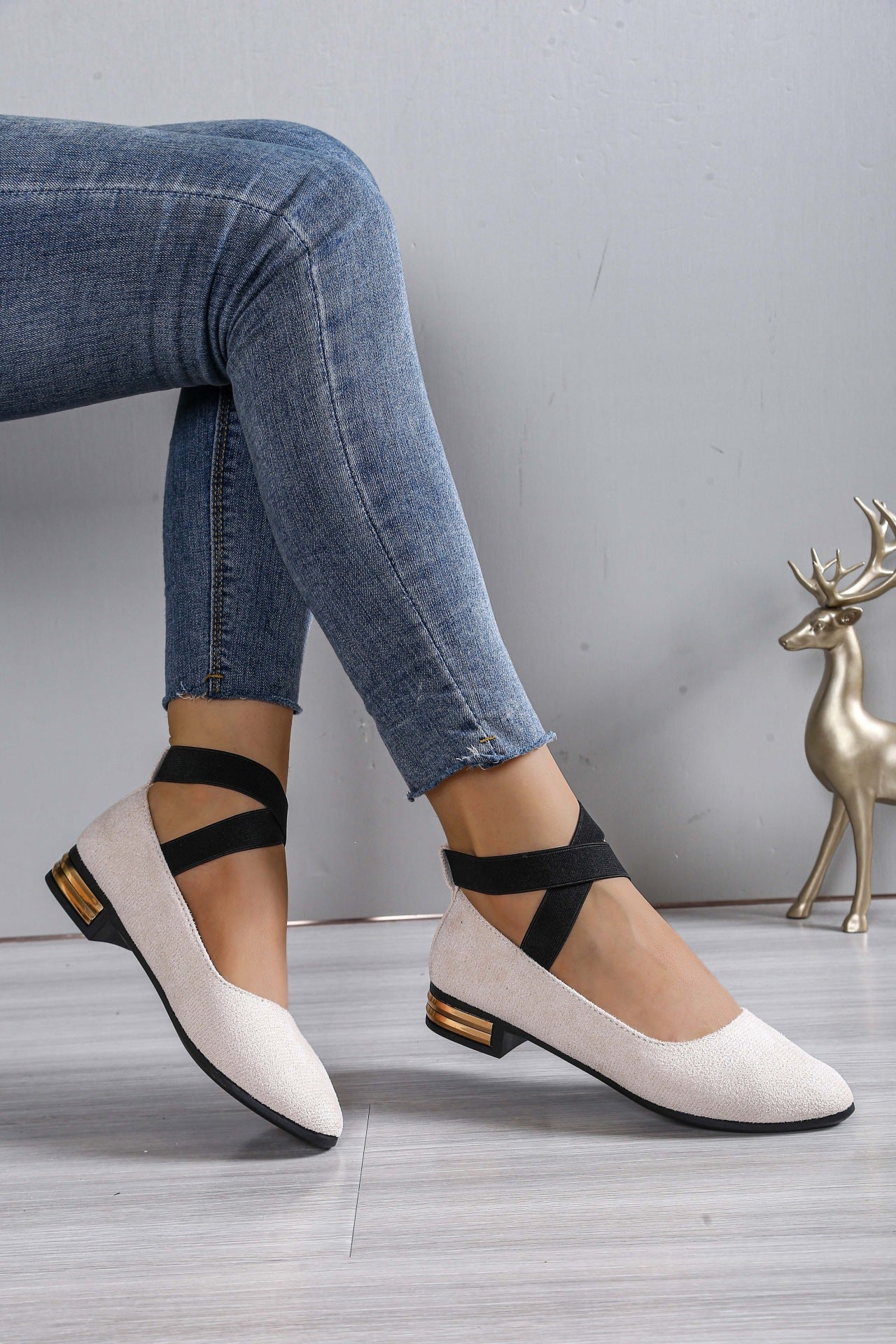 Damen Elegante Ballerinas mit elastischem Riemchen