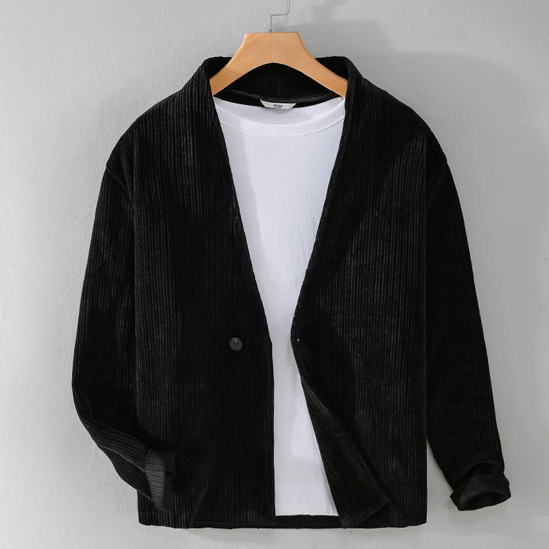 Herren Cord-Overshirt-Sakko mit V-Ausschnitt und Ein-Knopfverschluss Shop Nory