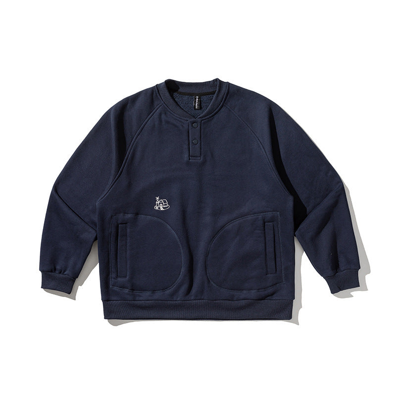 Herren Oversize-Sweatshirt mit Henley-Knopfleiste, Raglanärmeln und runden Fronttaschen Shop Nory
