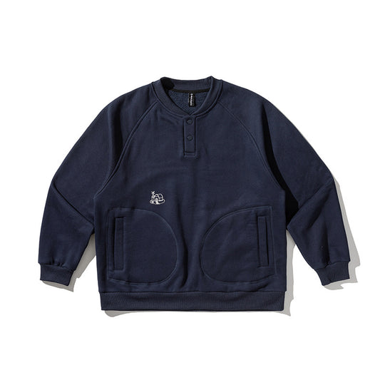 Herren Oversize-Sweatshirt mit Henley-Knopfleiste, Raglanärmeln und runden Fronttaschen Shop Nory