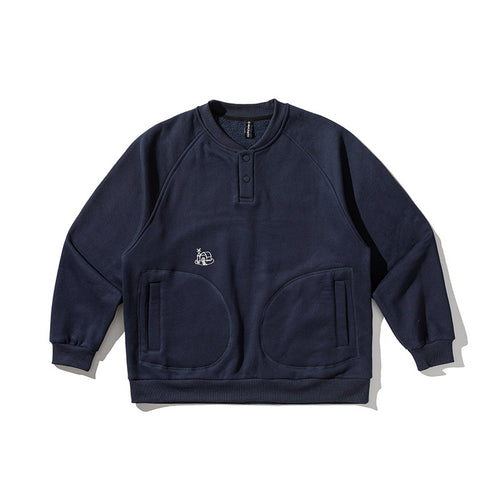 Herren Oversize-Sweatshirt mit Henley-Knopfleiste, Raglanärmeln und runden Fronttaschen Shop Nory
