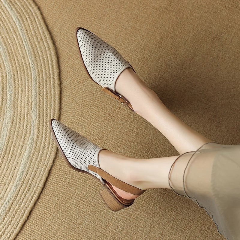 Damen Spitz zulaufende Slipper mit Fersenriemen, perforiertem Obermaterial und bequemem Blockabsatz Shop Nory