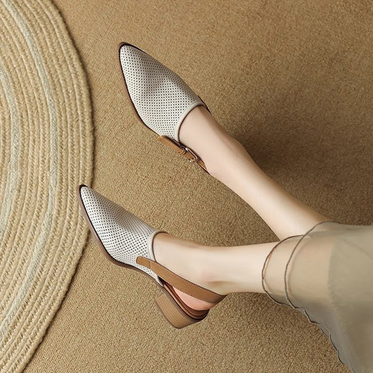 Damen Spitz zulaufende Slipper mit Fersenriemen, perforiertem Obermaterial und bequemem Blockabsatz Shop Nory