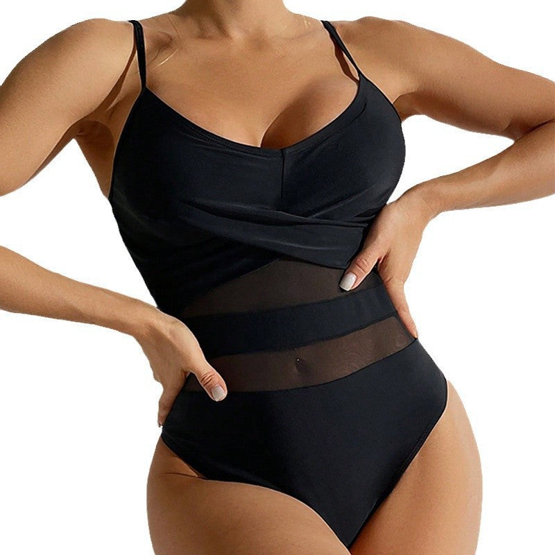 Damen Einteiler Badeanzug mit raffiniertem Mesh-Design