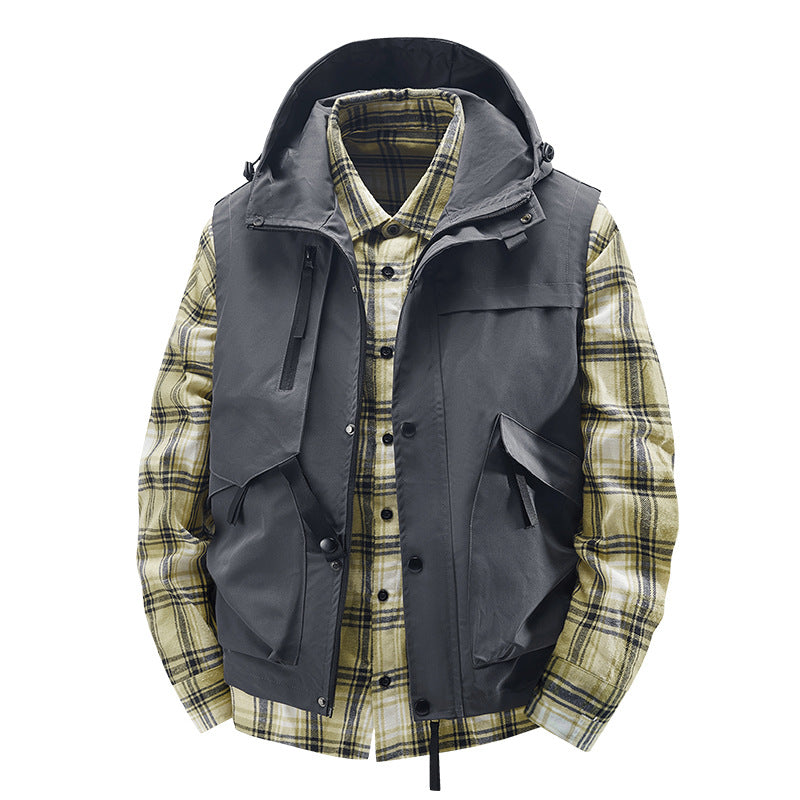 Herren Utility-Weste mit Kapuze, wasserabweisender Außenlage und Multifunktionstaschen Shop Nory