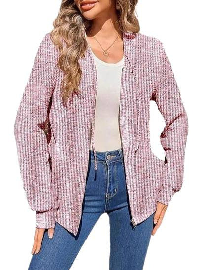 Damen Melange-Strick Zip-Kapuzenjacke mit Kängurutaschen und leichtem Fall Shop Nory