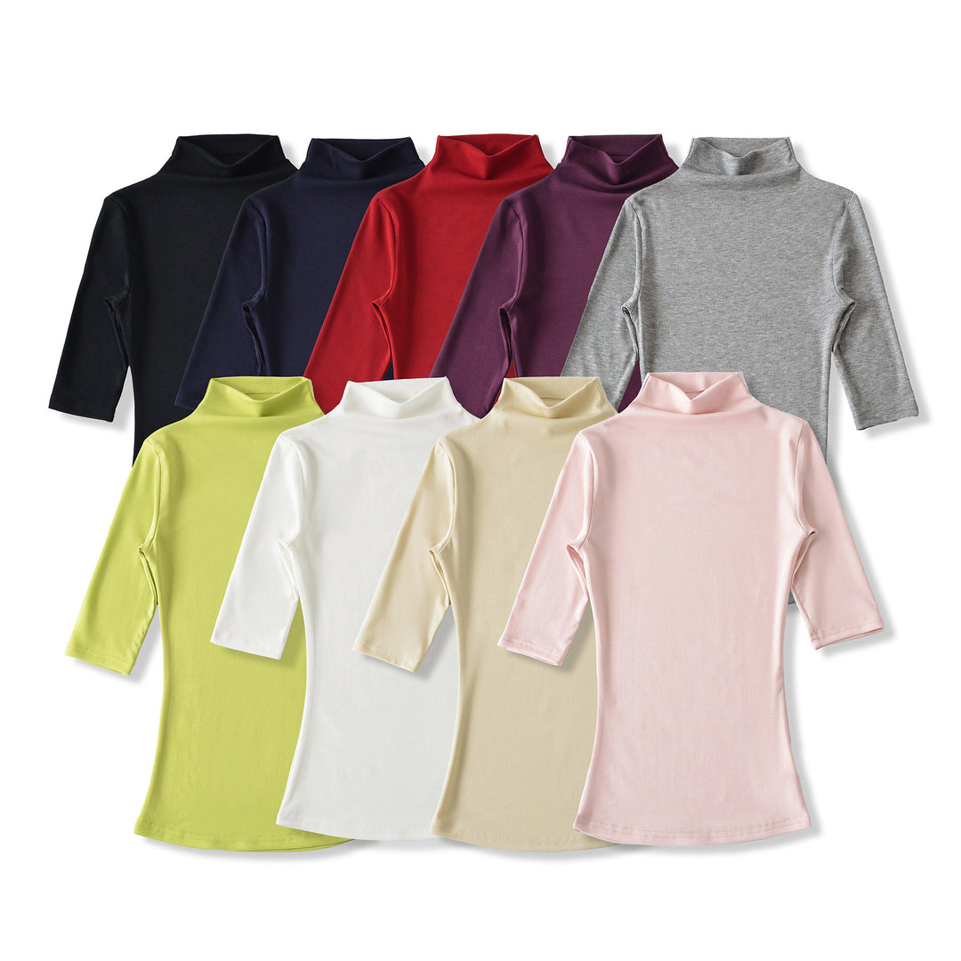 Damen Figurbetontes Stehkragen-Shirt mit halblangen Ärmeln Shop Nory