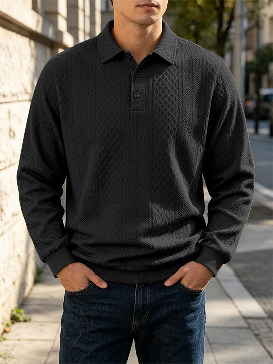Herren Feinstrick-Poloshirt mit Zopfmuster und gerippten Bündchen Shop Nory