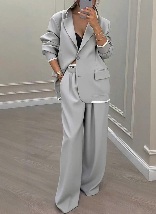 Damen elegantes Zweiteiler-Set mit oversized Blazer und weiter Hose