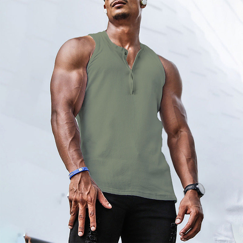 Herren Ärmelloses Sport-Tanktop mit Knopfleiste und atmungsaktivem GewShopnorye