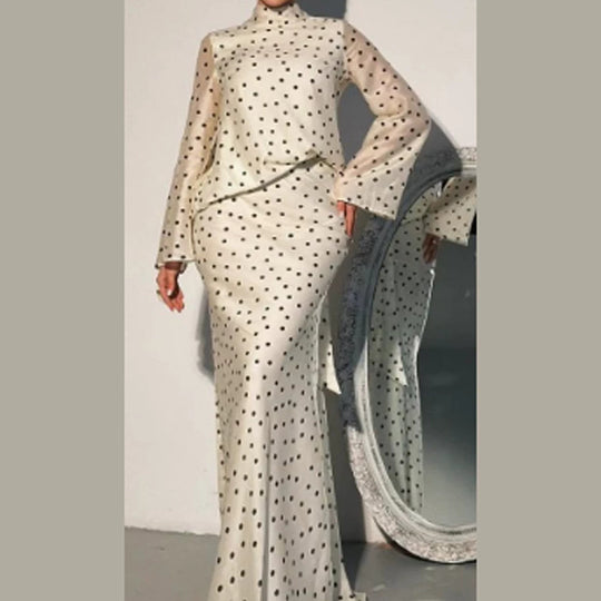 Damen Maxikleid mit taillenbetonter Meerjungfrauen-Silhouette und Tupfenprint Shop Nory
