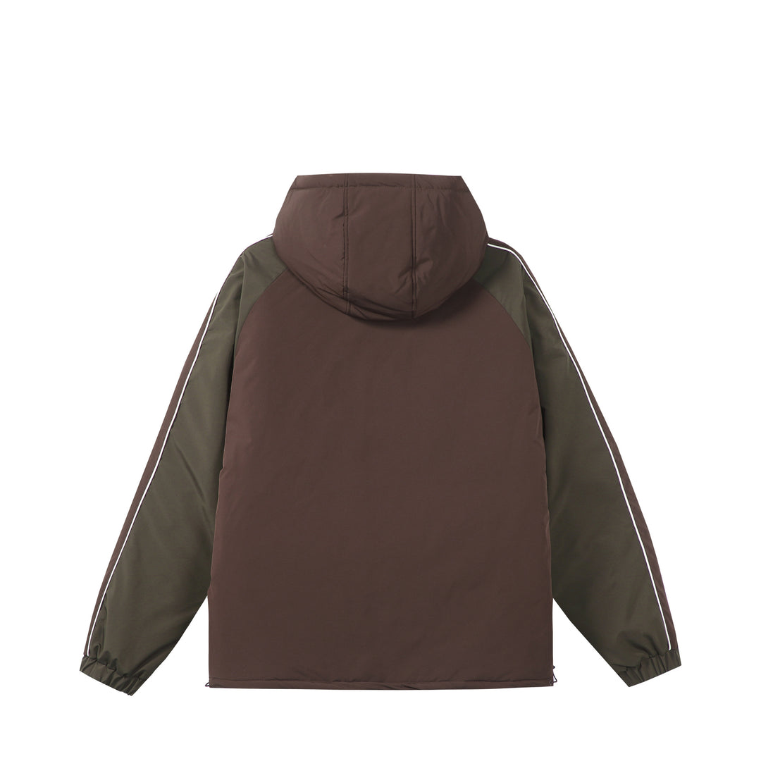Unisex Kurz geschnittene gesteppte Kapuzenjacke mit reflektierenden Paspeln und Kordelzugsaum Shop Nory